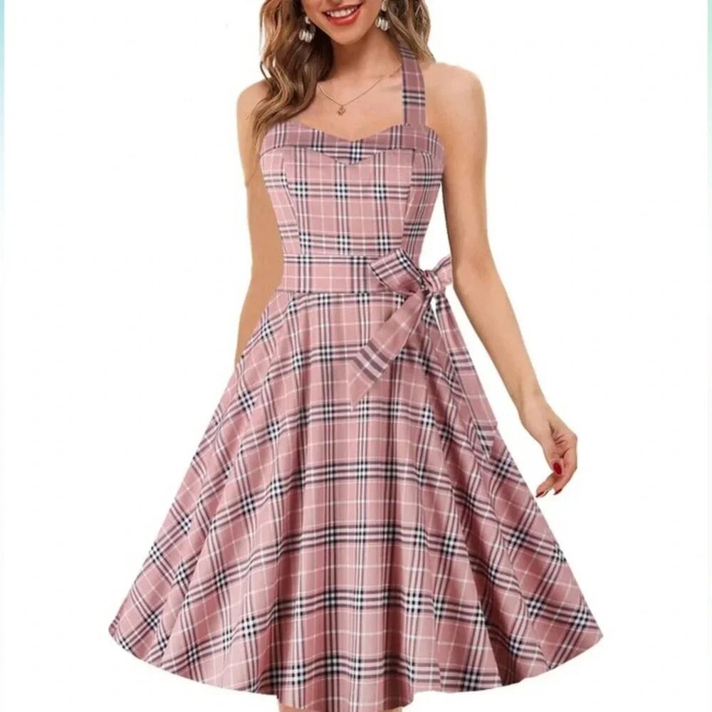 Topdress Vintage Style Plaid Audrey 1950s Retro Halter Dress - Rare Size Small